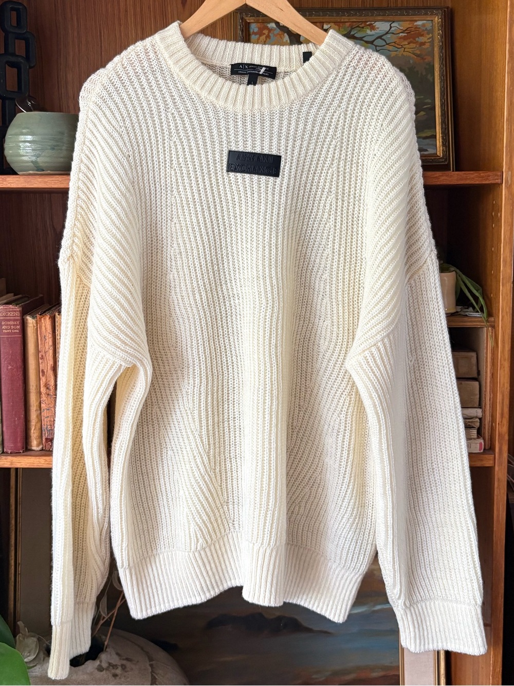 Oversize Wool Cream Knit Sweater Armani Exchange L